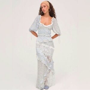 For Love And Lemons Blue and White Floral Dress
